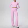 Chaqueta Deportiva Europea y Americana de Cremallera Delgada de Cruce de Fronteras Pantalones de Yoga de Pierna Ancha de Cintura Alta Transpirables Color Nude Traje de Yoga Fitness