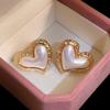 Aretes Ovalados de Perla Francesa de Zirconia con Aguja de Plata Electrochapada en Oro Real Moda Retro Elegante Elegante Elegante Aretes de Lujo Ligero