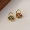 Pendientes Chinos Originales Estilo Nuevo Cristal Rosa Hebilla de Oreja Melocotón Turquesa Retro Pendientes de Esmalte Exquisitos de Alta Calidad para Mujer