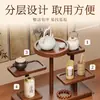 Estante de Almacenamiento Antiguo Estilo Chino Retro Estante de Escritorio Almacenamiento de Juego de Té Tetera de Arena Púrpura Adornos Soporte para Tazas Mesa Estante de Exhibición Multicapa