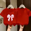 Camiseta de moda de algodón puro para niñas de manga corta, nueva colección 2026, estampado de dibujos animados, top para niñas, camiseta de media manga para niños