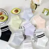 Calcetines Cortos Rayados Clásicos para Mujer, Calcetines Deportivos Absorbentes de Sudor de Media Pantorrilla para Primavera y Verano, Calcetines Cortos y de Media Pantorrilla Antibacterianos para Mujer, Calcetines Zhuji