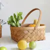 Estilo japonês Armazenamento de cesta de madeira tecida à mão Colheita Cesta de frutas Cesta de piquenique Cesta de vegetais portátil Cesta de ovos tecida