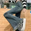 Jeans Vintage Weilar con Borlas para Mujer 2024 Invierno Nuevos de Cintura Alta Adelgazantes Estilo Hong Kong Pantalones de Campana Envolventes en Forma de Herradura