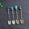 Colher de pedra azul fosfórica cinza de cristal natural colher de mistura esculpida vintage colher de sobremesa presente criativo colher de sopa atacado