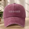 Gorra de Béisbol Lavable Temu Transfronteriza Estampado Digital de Letras Dios Es Bueno Gorra de Pico Retro para Deportes al Aire Libre
