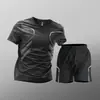 Traje Deportivo de Secado Rápido para Hombre, Verano Hielo Seda Manga Corta Pantalones Cortos Camiseta Ropa para Correr Exportación Transfronteriza Venta al por Mayor de Fábrica