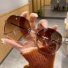 Óculos de Sol Modernos Pc Estilo Coreano Sem Aro Óculos de Sol de Metal com Acabamento de Luxo Que Fazem o Rosto Parecer Menor, Populares no Tiktok, Óculos de Sol da Moda