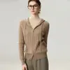 Nuevo Cárdigan de Cachemir con Capucha y Cordón para Mujer, Tejido Grueso de Punto Trenzado, Abrigo Suéter de Punto con Doble Cremallera, Top