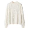 Suéter Feminino de Tricô Cable Knit de Espessura Média 7 Fios com Xadrez Escondido em Cashmere Puro, Estilo Curto com Mangas Caídas, Modelagem Solta Relaxada