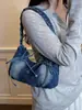 Bolso de mezclilla vintage para mujer, bolso de hombro casual versátil para el día a día, bolso de mano ligero, elegante bolso para debajo del brazo