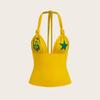 2025 Novo Estilo de Verão Design Americano Street Hottie Gola Halter Sem Mangas Curto Estampado Ajustado e Elegante