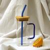 Vaso de Leche con Pajita de Vidrio Borosilicato Grueso para el Hogar Simple Resistente a Altas Temperaturas con Asa de Cinturón y Tapa Alto Valor de Color
