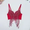 Sujetador con Tirante de Cadena de Perlas y Pedrería Irregular con Borlas Estilo Europeo y Americano, Ropa Exterior Sexy y Atractiva para Escenario y Fiesta, Sujetador de Ballenas