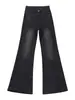 Calça jeans boca de sino preta e cinza não apertada para mulheres, nova para primavera e outono, cintura alta, modelagem solta que emagrece, comprimento até o chão, com aspecto desgastado, jeans boca de sino