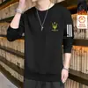 Nova Camiseta de Manga Longa com Gola Redonda Outono/Inverno 2025, Moletom Espesso Versátil da Moda com Forro de Lã, Camiseta Básica de Moda Masculina