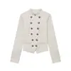 Ropa de otoño nueva para mujer estilo europeo y americano, temperamento vintage, simple y a la moda, cuello alto, manga larga, chaqueta corta de doble botonadura