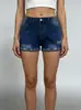 Pantalones Cortos de Mezclilla para Mujer Ajustados Sexy Rasgados con Flecos Estilo de Exportación Europeo y Americano Más Vendidos Directamente de Fábrica