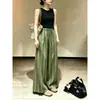 Pantalones Casuales Verdes Rayados Finos Transpirables para Niños y Niñas 2026 Verano Nuevos Únicos Súper Bonitos de Pierna Ancha Frescos Largos