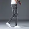 Jeans de Algodão Stretch Preto e Cinza Slim Fit Masculino Hong Kong Primavera e Outono, Calça Casual Elástica de Alta Qualidade Estilo Coreano para Outono
