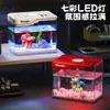 Mini Acuario Transparente con Tira de Luz y Tapa Anticaída de Plástico Tanque para Peces Dorados Escritorio de Sala de Estar Oficina en Casa Acuario de Imitación de Cristal
