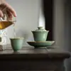Juego de Té Completo de Celadón del Horno Yue de las Dinastías Tang y Song, Juego en Caja de Regalo, Juego de Té Kung Fu para Uso Doméstico, Juego de Té de Regalo con Tapa de Flor