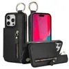 Para Apple 16RFID Antirrobo Cepillo Funda para Teléfono Samsung S25ultra Cartera con Cremallera Funda para Teléfono con Anillo