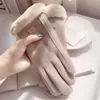 Luvas RL meninas inverno 2024 novo inverno quente tela sensível ao toque espessadas forradas com fleece artefato de equitação fofo frio