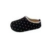 Pantuflas de Lã e Algodão Boken Retro com Bolinhas Femininas Inverno Casa Sola Macia Antiderrapante Quente Fofas Calçado Externo Pessoa Preguiçosa Sapatos Peludos