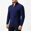 Cárdigan de Punto con Media Cremallera para Hombre Otoño Invierno Ajustado Rayas Verticales Abrigo Suéter Elástico Casual de Negocios