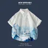 Verão nova versão coreana em estilo Hong Kong retro floral fino casal camisa tops soltos camisa de manga curta tendência masculina