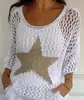 Suéter de Cinco Estrellas con Cuello Redondo de Estilo Europeo y Americano, Nuevo de Verano, Top Elegante de Siete Mangas para Mujer, Camisa para Aire Acondicionado