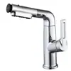 Torneira de Cozinha Extensível em Latão Controle Duplo Quente e Frio Torneira de Pia Pulverizador Retrátil Cinza Gunmetal Galvanizado