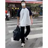 Camiseta Raglan Color Block Pesada da Marca da Moda para Homens, Verão Solta Oversize Básica Hip-Hop Manga Curta