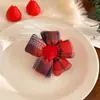 Anel de Cabelo Florido Xadrez Vermelho Vintage Corda de Cabelo Feminina Cabeça de Bola Corda de Rabo de Cavalo Tendão de Borracha 2024