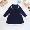 Vestido Suéter de Punto para Niña Otoño Invierno Nuevo Elegante Bloque de Color Versátil Jersey Manga Larga Moda Infantil Vestido de Princesa
