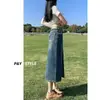 Nueva Falda de Mezclilla con Abertura para Mujer Primavera y Otoño 2025, Cintura Alta, Talla Grande, Cubre la Piel y Efecto Adelgazante, Falda de Línea A que Cubre la Cadera de Longitud Media
