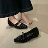 Primer Encuentro Ji Estilo Coreano Estilo Pequeño Chanel Cuadrado de Lunares Punta Cuadrada Mary Jane Bailarinas Slip-ons 2026 Otoño Estilo Suave Bailarinas