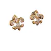 Brincos Stud S925 Banhados a Ouro Cobre com Cravejamento de Diamantes, Estilo Francês Luxo Leve Retro High-End Brilhantes para Mulheres, Acessórios de Orelha Elegantes