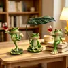 Enfeite de sapo de vinho tinto transfronteiriço, animal simulado com folha de lótus, para pátio, tanque de peixes, decoração de rochas, artesanato de mesa para presente