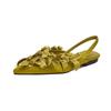 Sandalias planas para mujer de estilo francés vintage exquisitas tridimensionales hechas a mano con lazo de satén amarillo de mediados de siglo con espalda abierta y punta cerrada