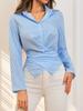 2025 Transfronterizo Amazon Aliexpress Nicho Diseño de Rayas Azules Otoño Nueva Camisa Tops de Manga Larga para Mujer
