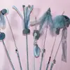 Caña de juguete para gatos con alambre de plumas y bola de pelo con cascabel, varita de hada de varilla larga duradera, juguete para gatos