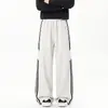 Nuevos Pantalones Casuales para Hombre 2026 para Otoño e Invierno, Marca de Moda de Punto Estilo Americano Pantalones de Pierna Ancha Curvos con Tres Rayas