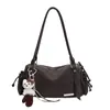 Bolsa Boston Acolchoada Retrô Desgastada da Moda Feminina Casual de Grande Capacidade com Alça Única Bolsa Transversal Versátil de Nicho para Mulheres