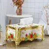 Dropshipping Transfronterizo Hogar Caja de Pañuelos de Servilleta Grande Cajón de Papel Caja de Pañuelos de Escritorio de Plástico Creativo Dorado y Azul