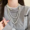 Colar Longo de Pérolas Moda Coreana de Luxo Leve para Mulheres, Versátil e Simples, com um Toque de Alto Padrão, Corrente para Suéter, Acessório de Roupa