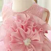 Vestido infantil da Amazon, de renda, sem mangas, com enfeites florais tridimensionais, uma saia volumosa, adequado para apresentações, bailes, daminhas de honra e um estilo de princesa doce