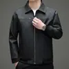 Chaqueta de cuero PU con cuello para hombre, nuevo estilo primavera y otoño, abrigo casual retro ajustado de cuero sintético para hombres de mediana edad, venta al por mayor