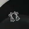 Brincos Longos de Franja com Laço de Diamante para Mulheres Renda Vazada Moda Palaciana Joias Femininas Atacado